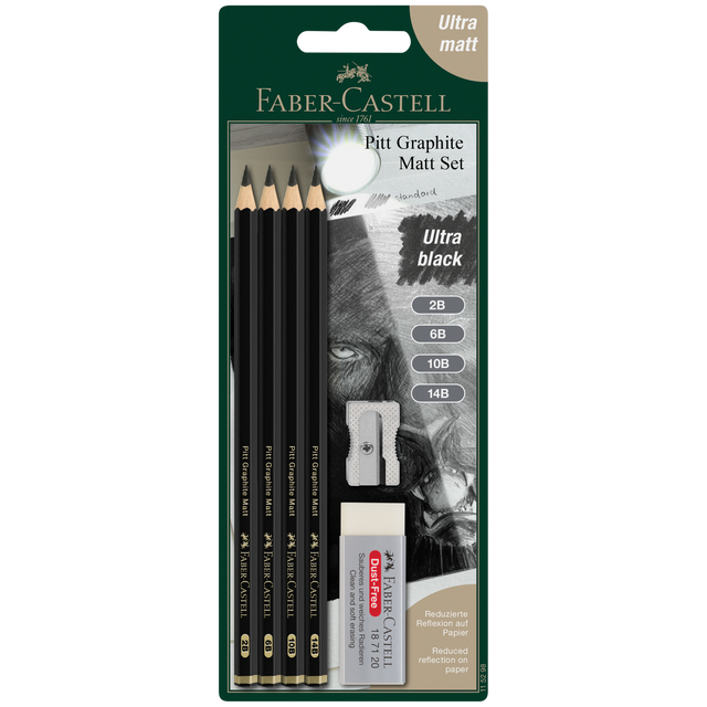 Faber-Castell Pitt Graphite Matte Pencil Sketching Set – 2B, 6B, 10B, 14B