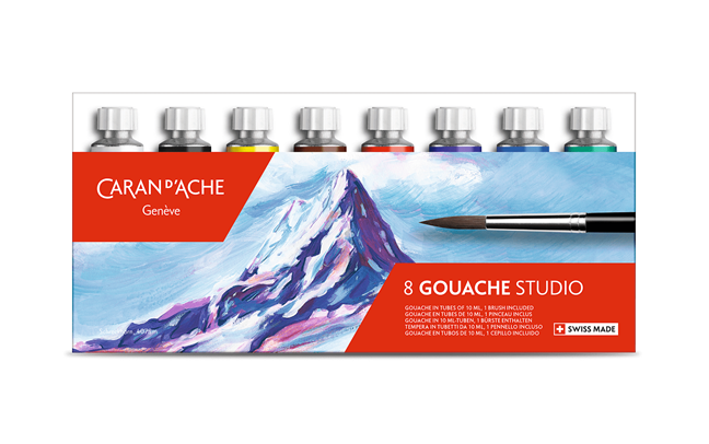 Studio Gouache Paint Set – Box of 8 x 10 ml Tubes, by Caran d’Ache