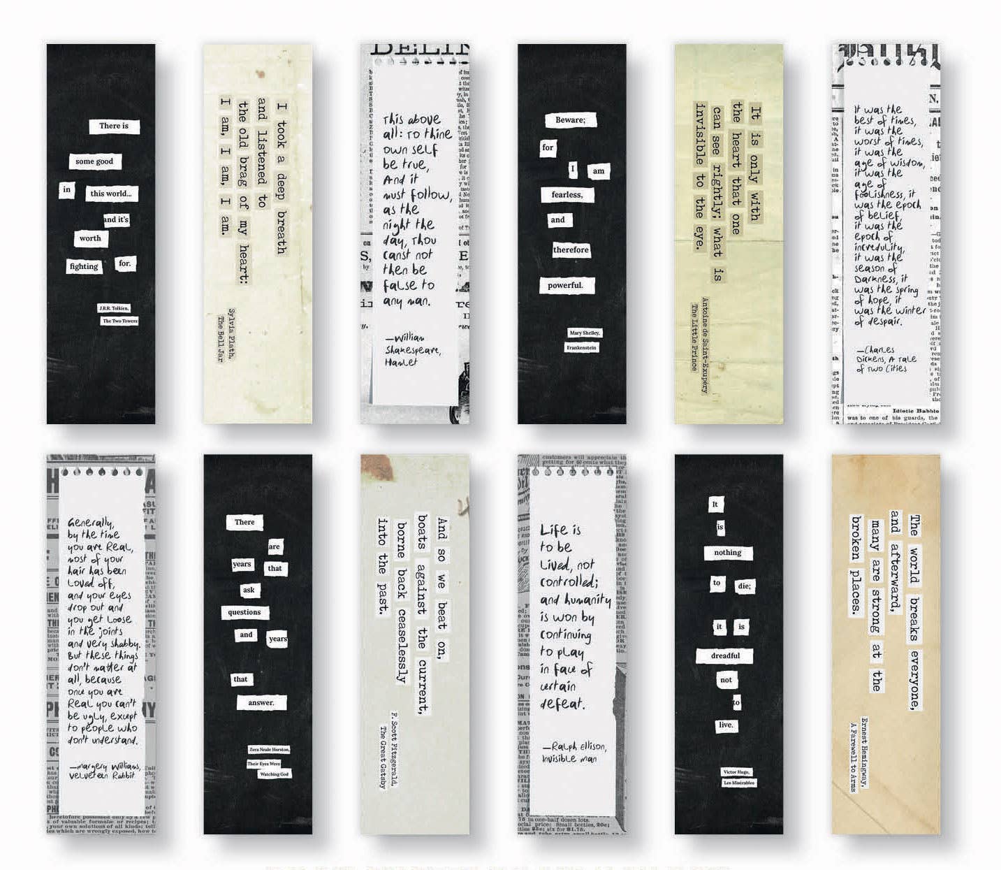 Literary Bookmark Box – 24 Double-Sided Bookmarks with Collage Artwork & Quotes