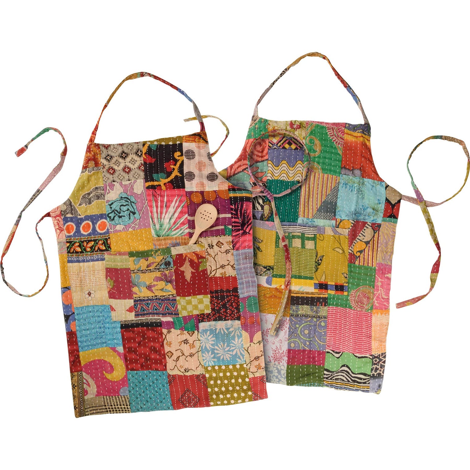 Kantha Apron – Reversible Cotton Kitchen Apron with Pockets, Primitives by Kathy