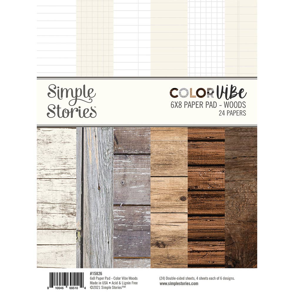 Simple Stories Color Vibe 6x8 Pad Woods – 24 Double-Sided Sheets Scrapbook Paper Pad