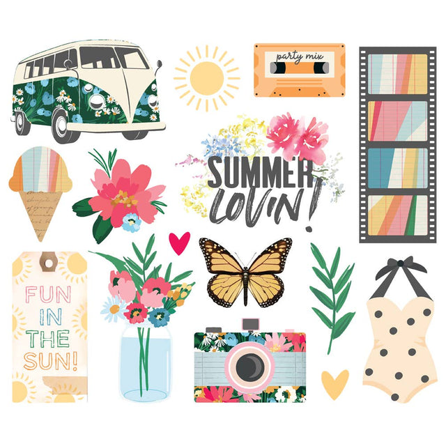 Simple Stories Sunny Days Big Bits & Pieces – 15 Die-Cut Cardstock Pieces