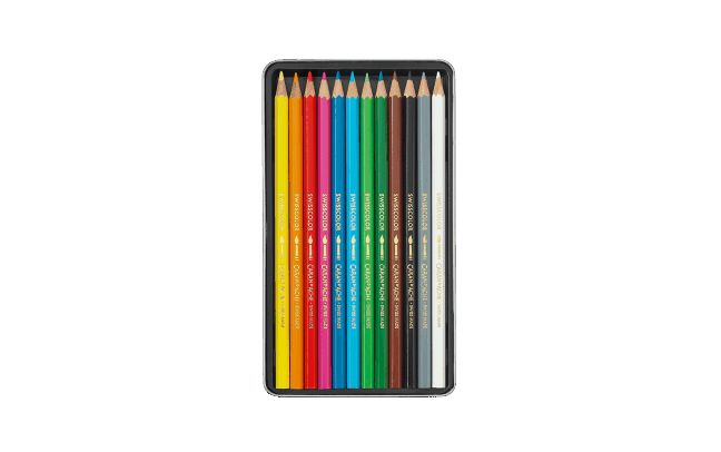 Caran d’Ache Set of 12 SWISSCOLOR Water-Soluble Pencils – Colored Pencil Set in Metal Box