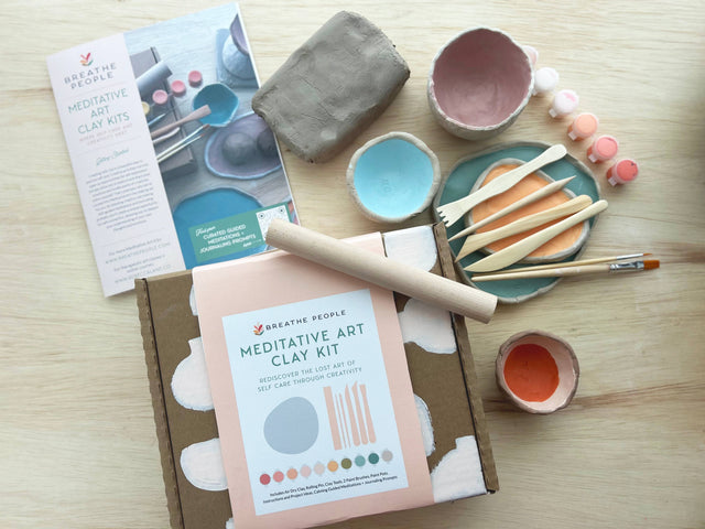 Meditative Art Clay Kit – Self-Care Air Dry Clay Set with Guided Meditations, Breathe People