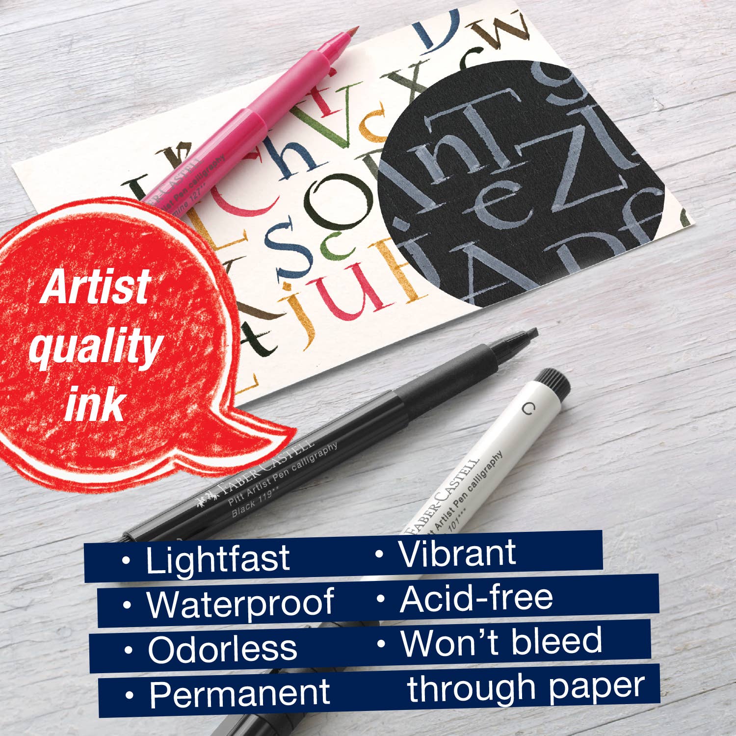 Pitt Artist Calligraphy Pens – Multi Color Set of 6 (2.5 mm Chisel Tip), by Faber-Castell