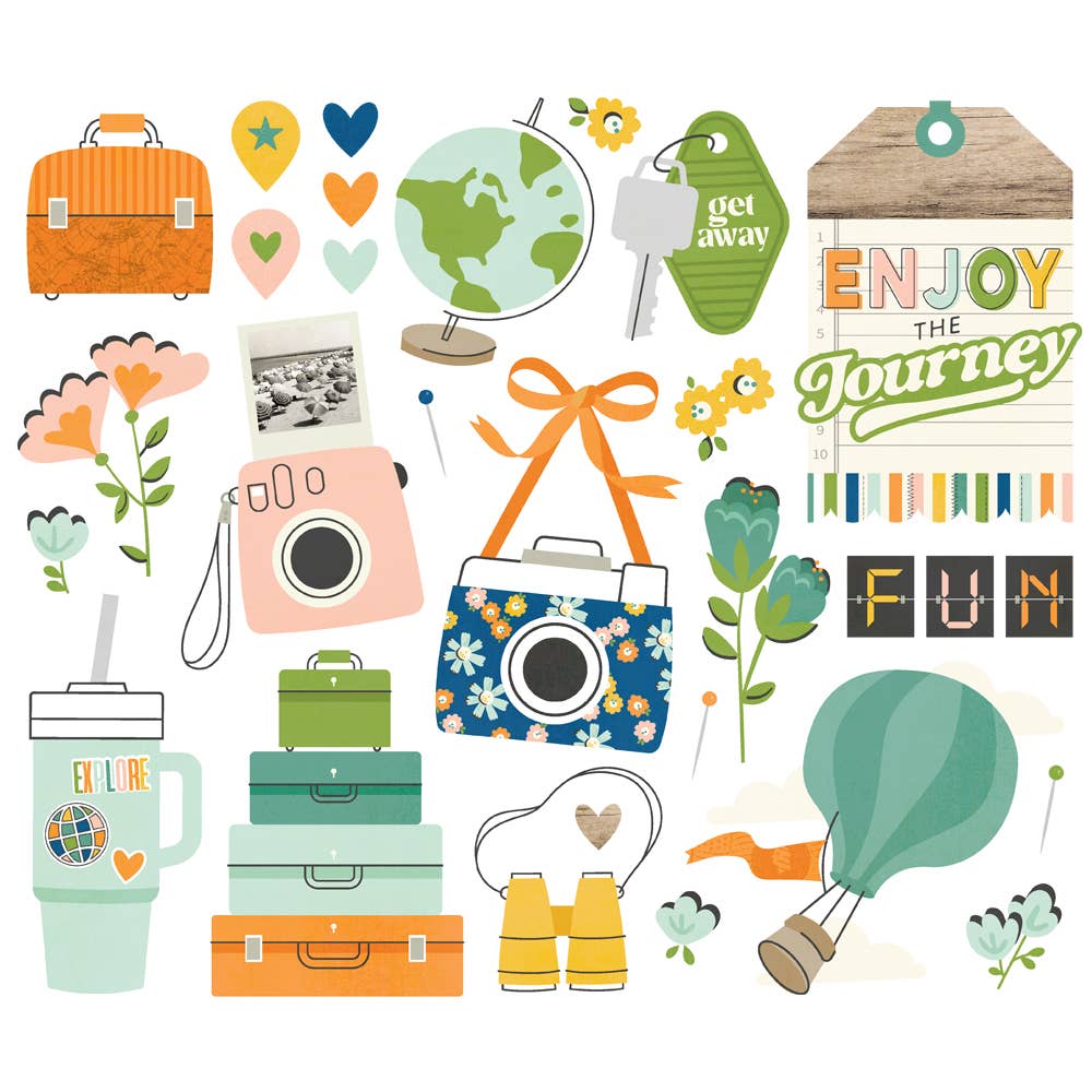 Simple Stories Happy Travels Big Bits & Pieces – 29 Die-Cut Cardstock Pieces