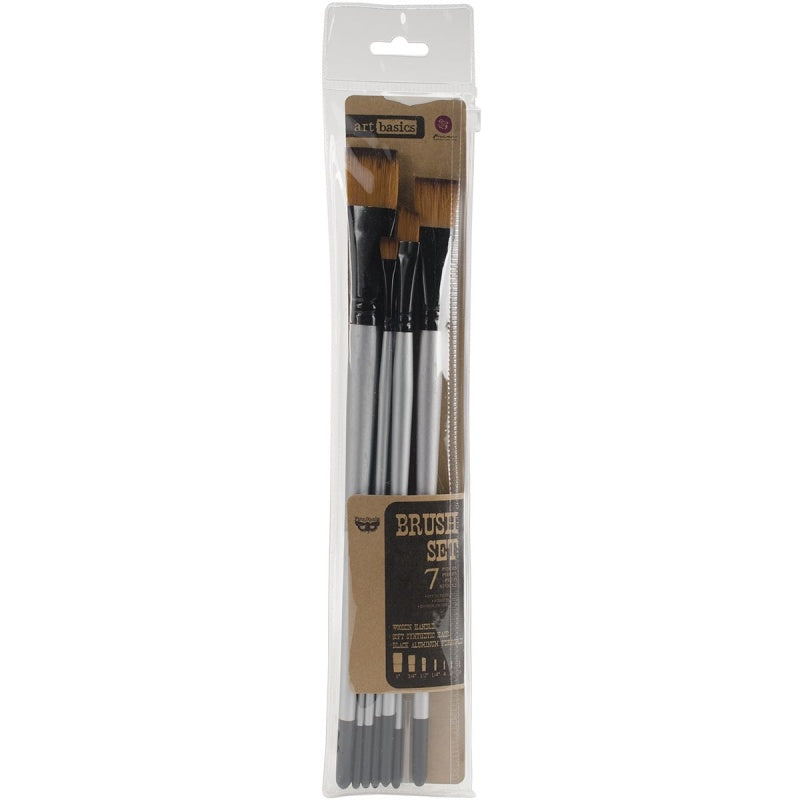 Art Philosophy Finnabair 7-Piece Craft Brush Set – Long Wood Handle Mixed-Media Brushes with Zipper Pouch