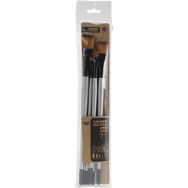 Art Philosophy Finnabair 7-Piece Craft Brush Set – Long Wood Handle Mixed-Media Brushes with Zipper Pouch