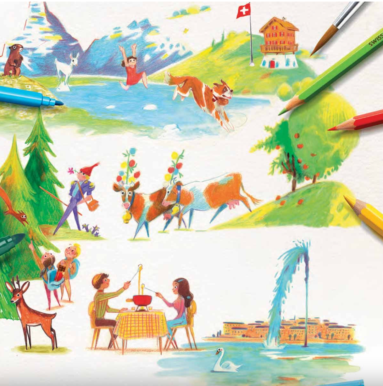 Caran d’Ache Set of 12 SWISSCOLOR Water-Soluble Pencils – Colored Pencil Set in Metal Box