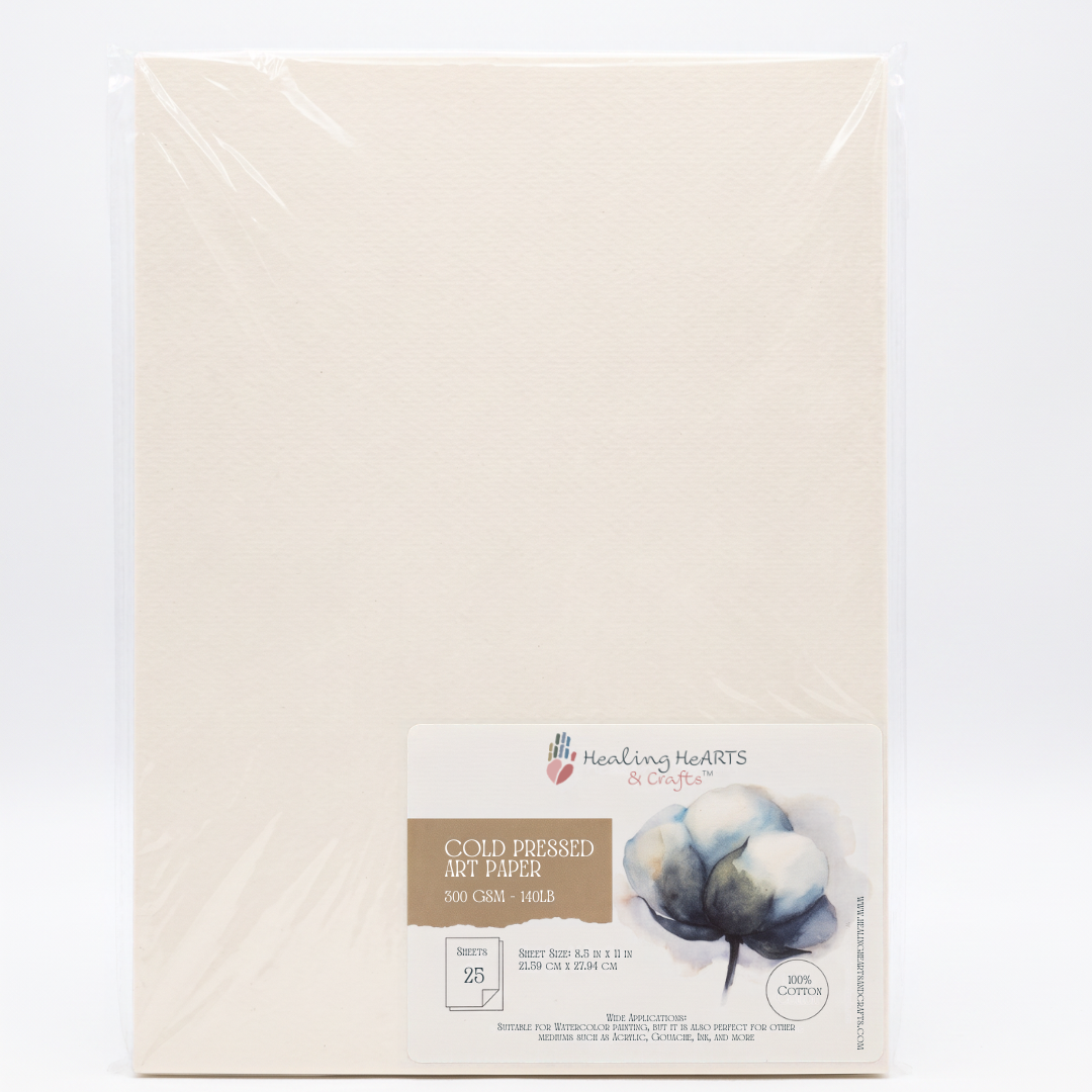 Healing Hearts & Crafts 300 GSM Cold Pressed 100% Cotton Watercolor Paper, 8.5 x 11 in, 25 Sheets