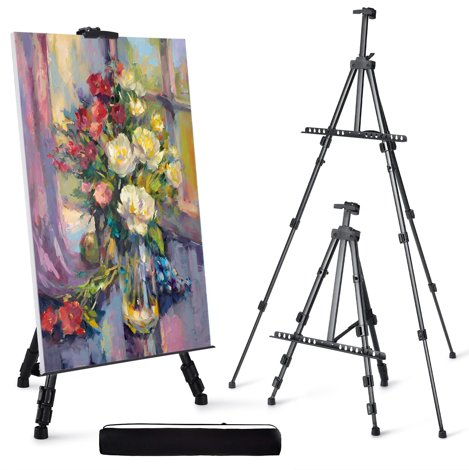 Adjustable Double-Tier Easel Stand – 22"–66" Black Portable Tripod Display with Carry Bag, by Artify