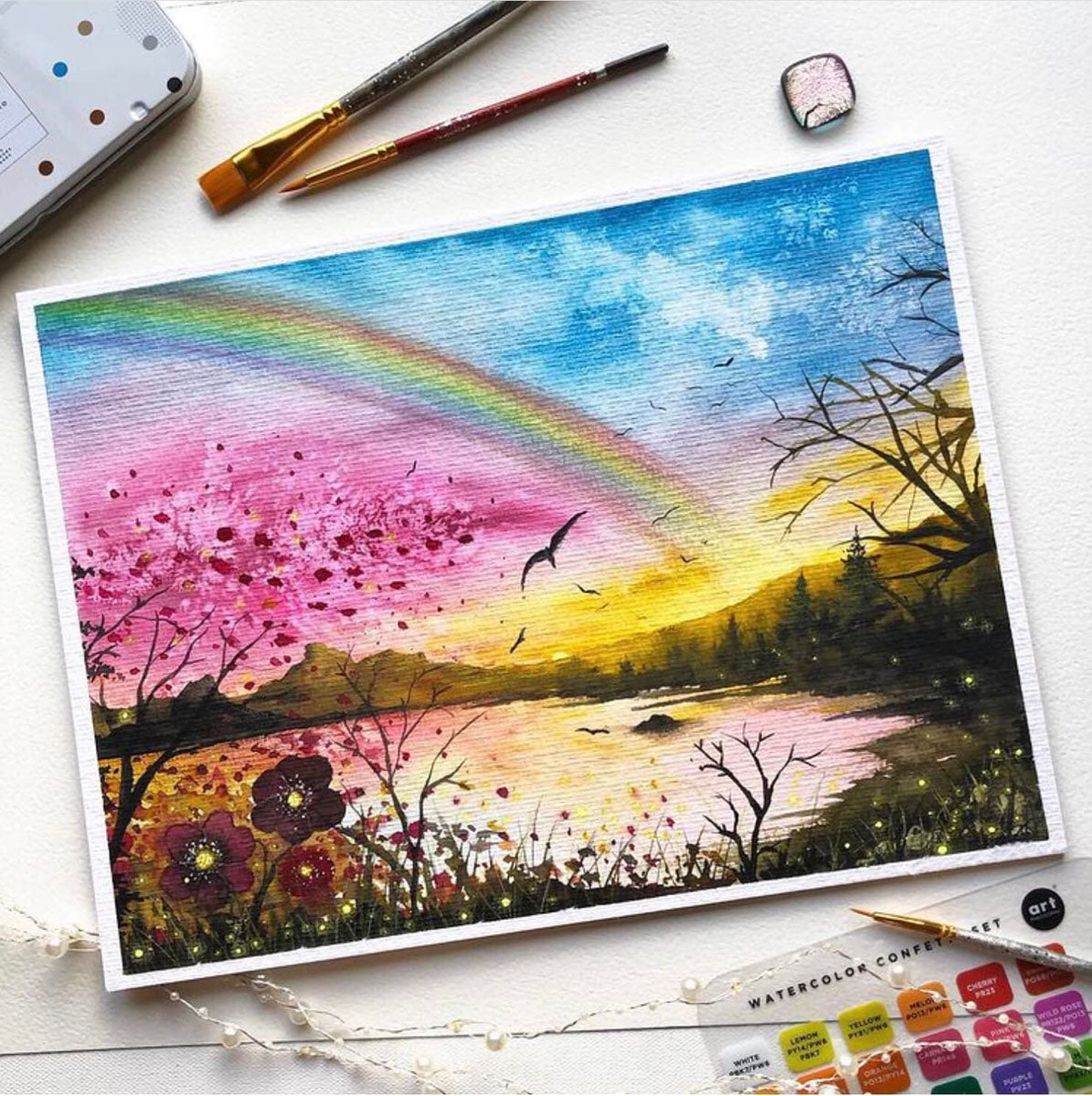 Art Philosophy Watercolor Confetti Set – 24 Color Watercolor Paint Tin with Brush