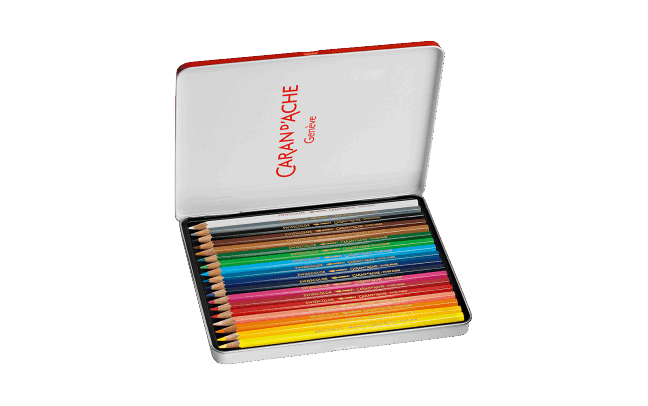 Caran d’Ache Swisscolor Water-Soluble Pencils – Set of 18 in Metal Box