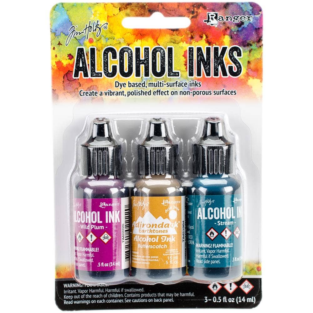 Tim Holtz Alcohol Ink Set – 3 Colors- Multiple Variations (0.5 oz Bottles, Dye-Based, Multi-Surface)