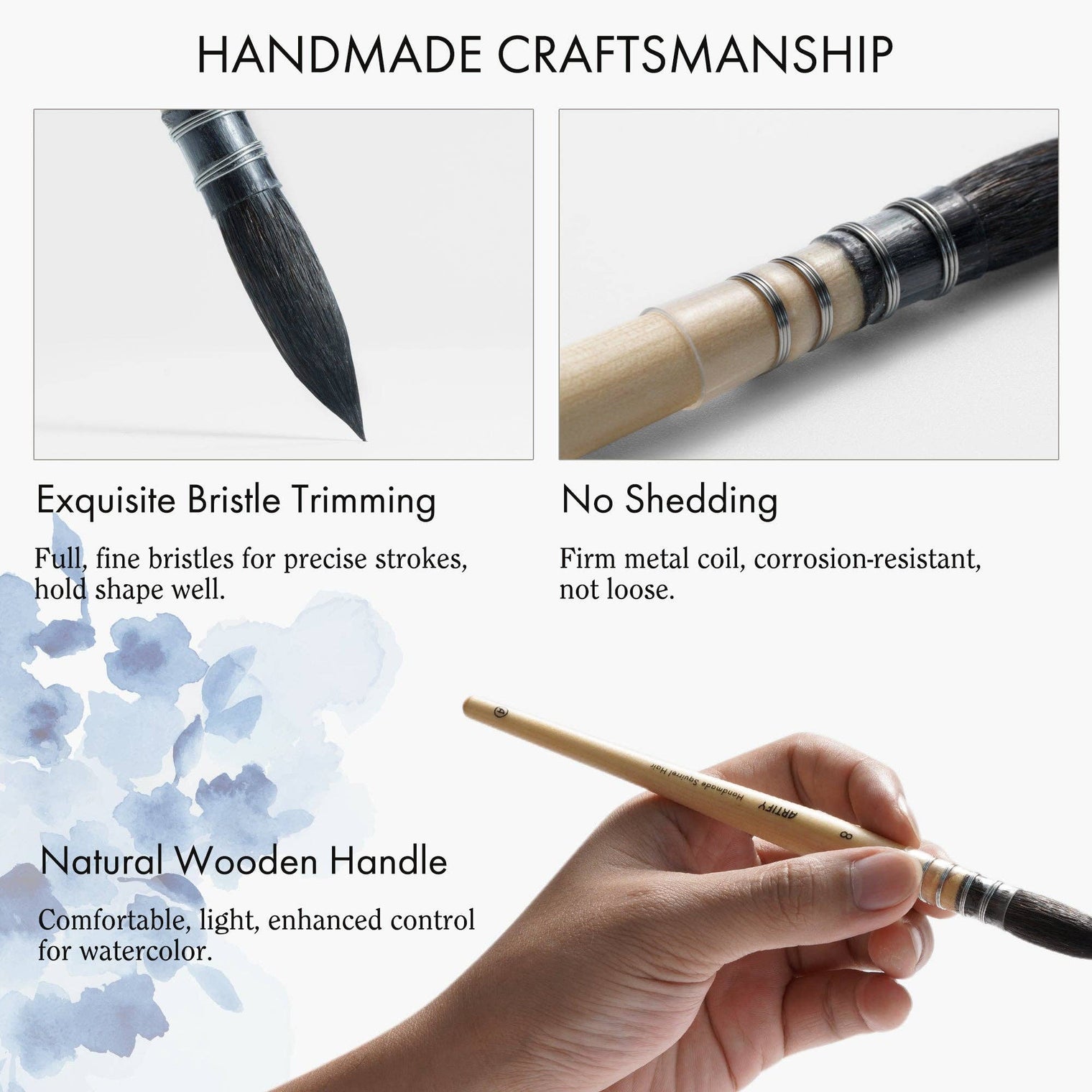 ARTIFY Professional Squirrel Hair Watercolor Brush Set – Sizes 0, 2, 4