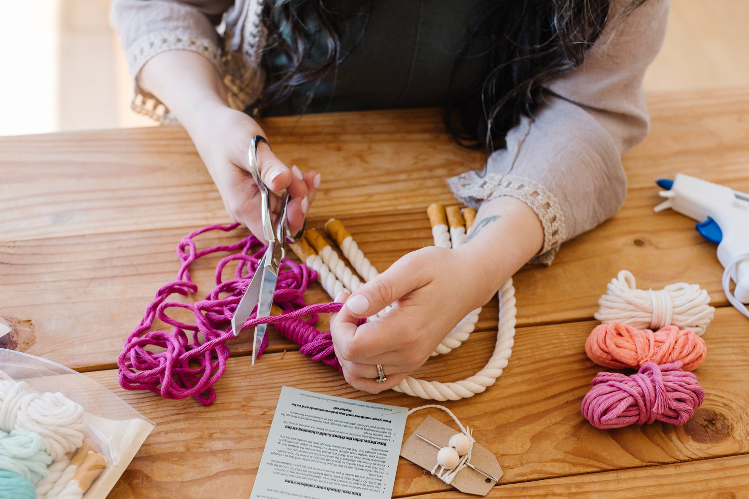 A Branch & Cord DIY Macrame Rainbow Kit, Sunset– Beginner Craft Kit with Materials