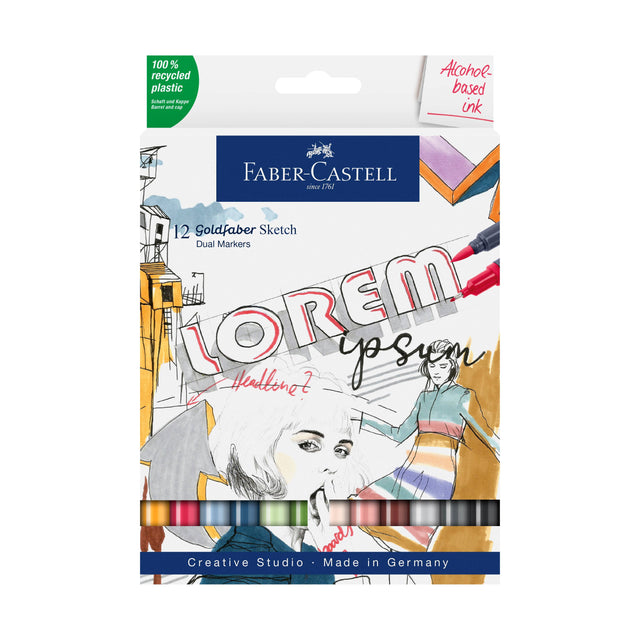 Goldfaber Sketch Markers, Vibrant Set – Wallet of 12 Dual Tip Alcohol Markers, Faber-Castell