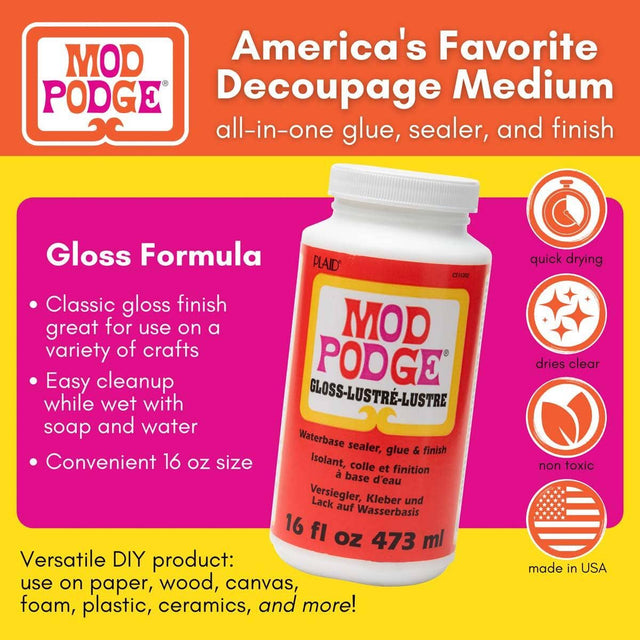 Mod Podge Gloss – All-in-One Glue, Sealer & Finish (Clear Gloss Formula)