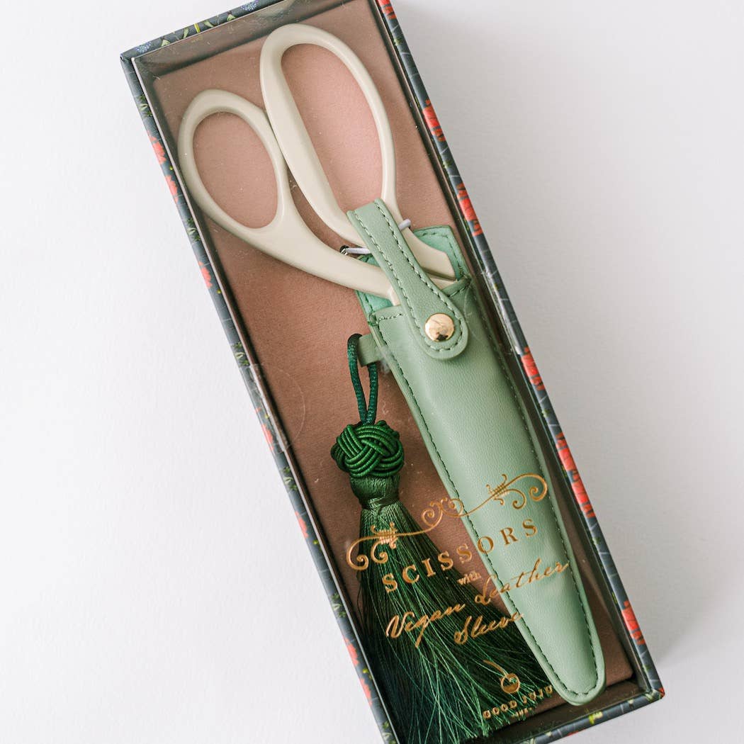 Ivory & Gold Heirloom Scissors with Case – Sage Green Vegan Leather Set, by Good Juju Ink