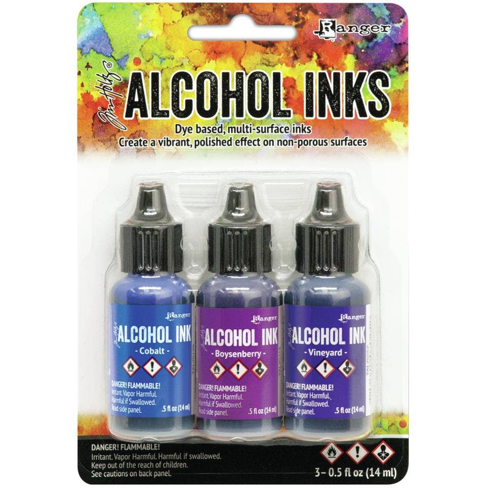 Tim Holtz Alcohol Ink Set – 3 Colors- Multiple Variations (0.5 oz Bottles, Dye-Based, Multi-Surface)