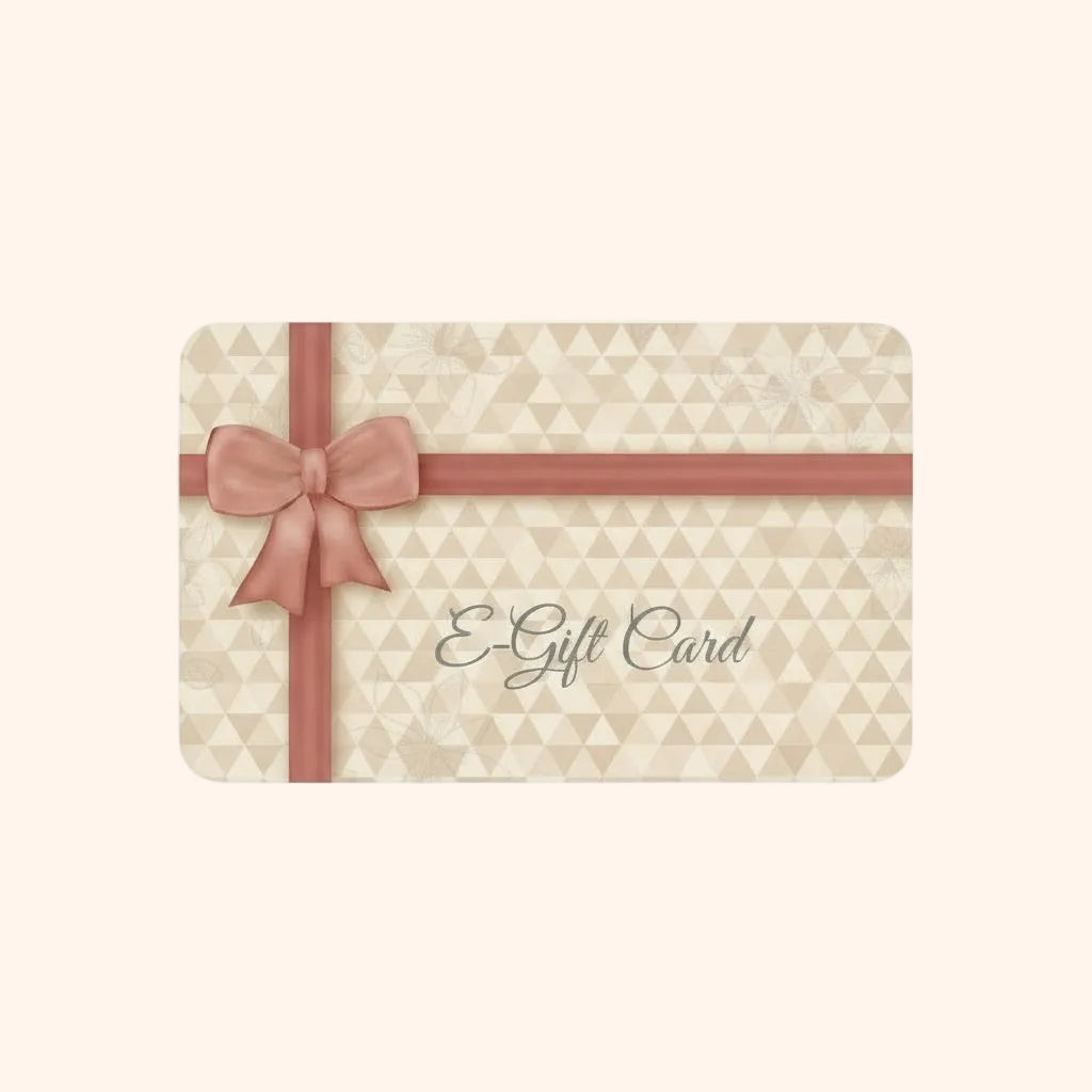 E-gift card with a bow design on a beige patterned background