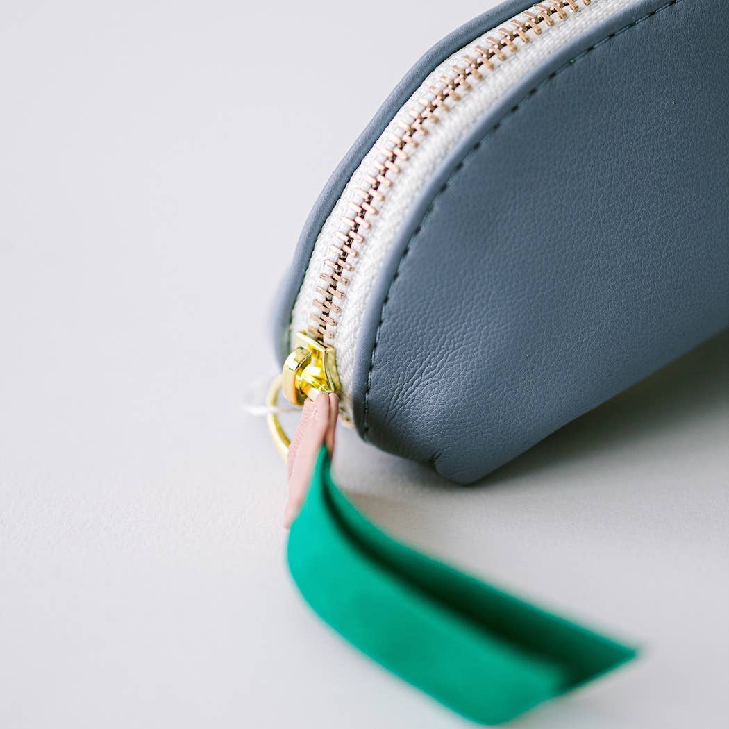Luxe Slim Pencil Pouch, Periwinkle – Vegan Leather Floral Zipper Case, by Good Juju Ink