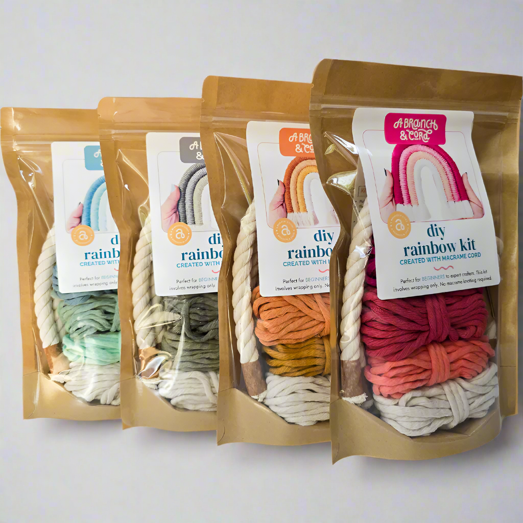 A Branch & Cord DIY Macrame Rainbow Kit, Sunset– Beginner Craft Kit with Materials