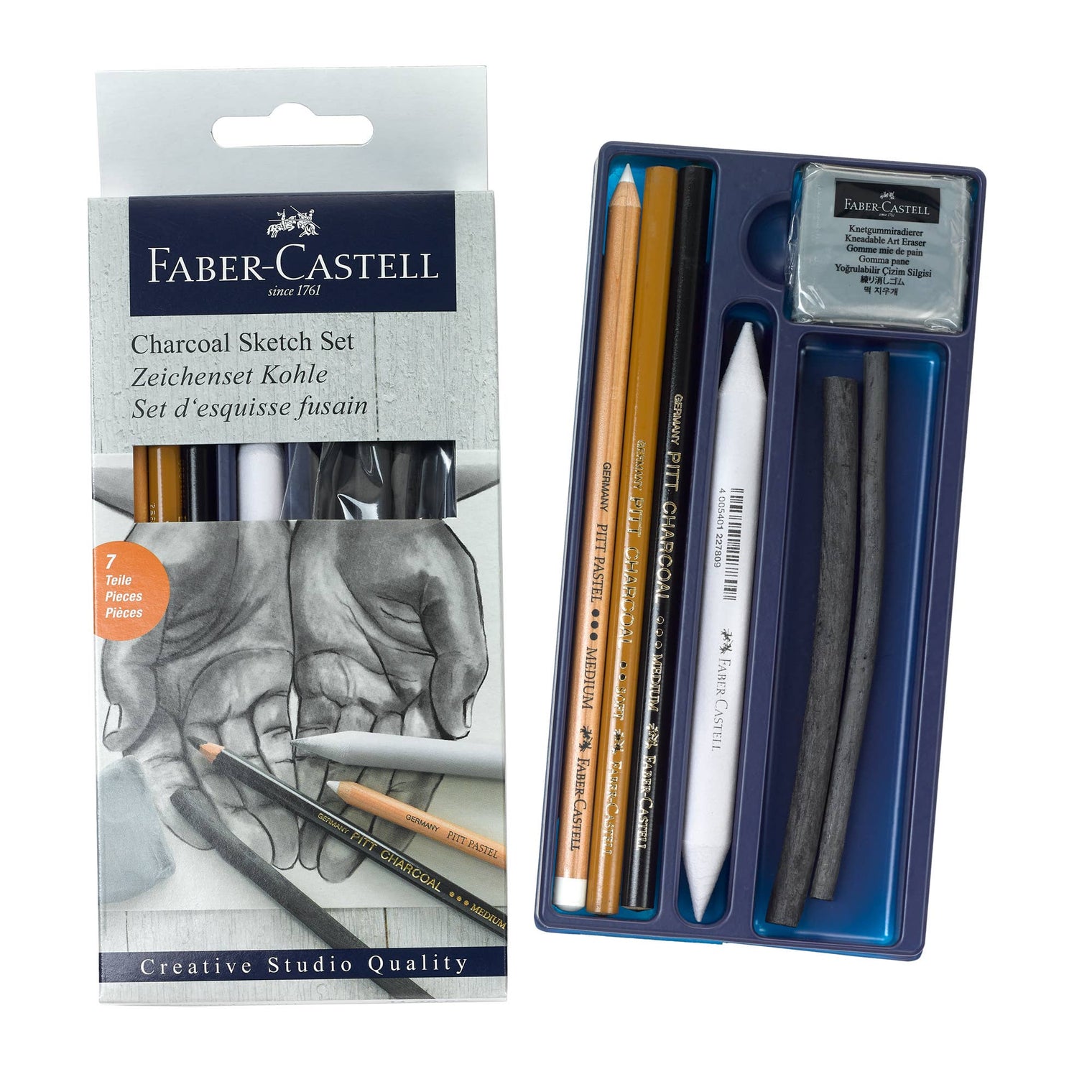 7-Piece Professional Charcoal Sketch Set for Drawing, by Faber-Castell
