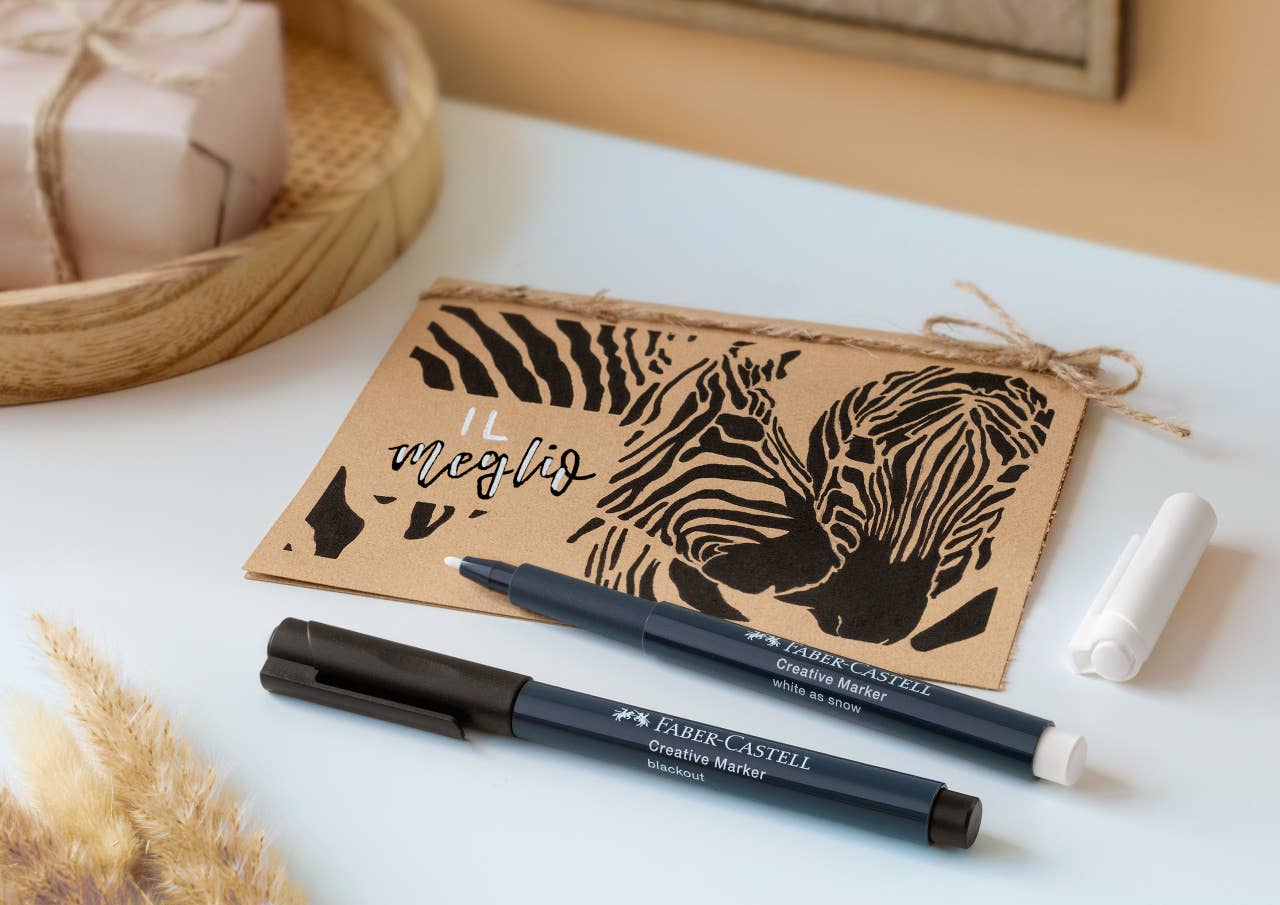 Creative Markers Black & White Set – 2 Multi-Surface Bullet Tip Pens, Faber-Castell