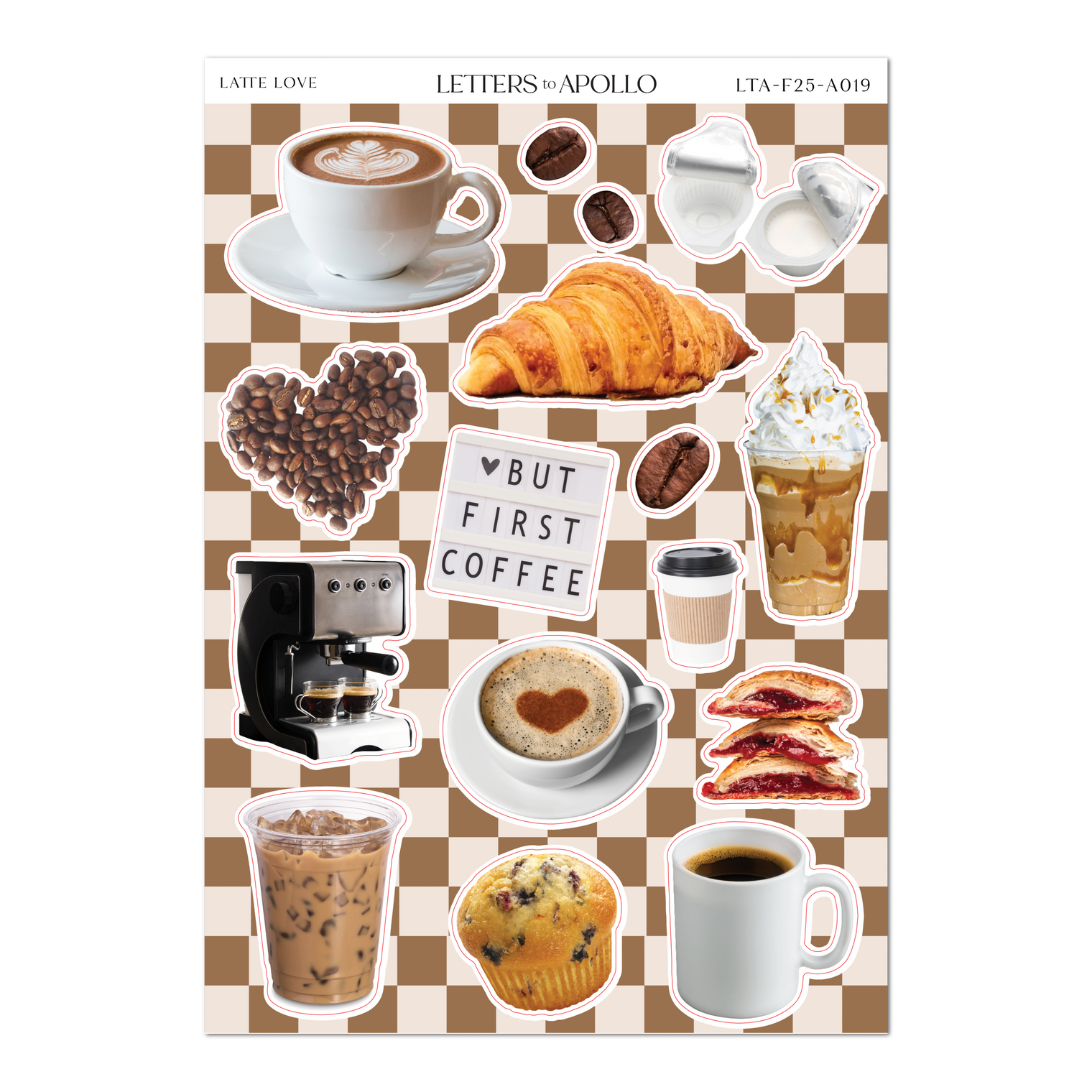 Latte Love Sticker Sheet – 5 x 7 Inch Matte Paper Decorative Stickers