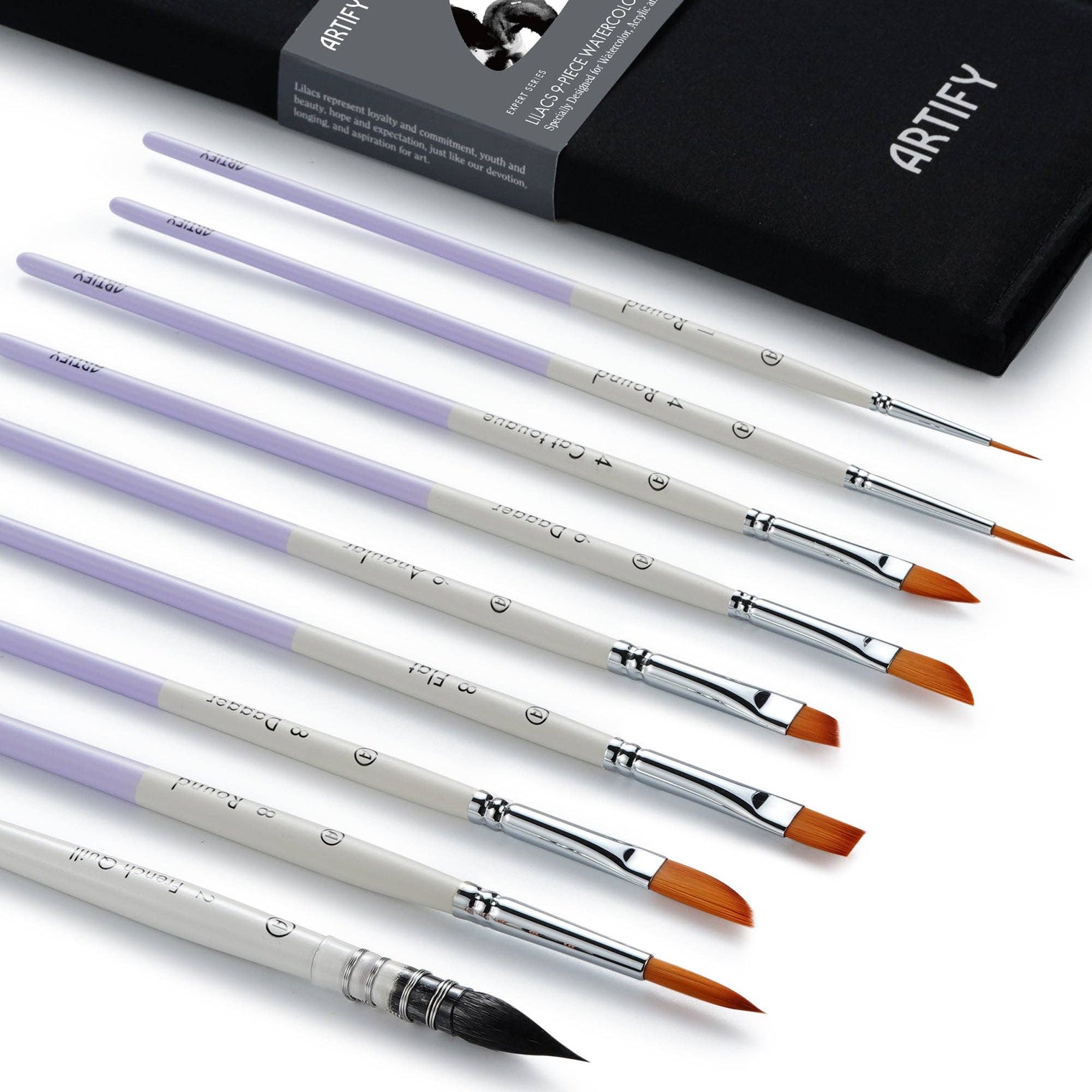 ARTIFY 9-Piece Travel Watercolor Brush Set – Multi-Shape Portable Brushes for Artists