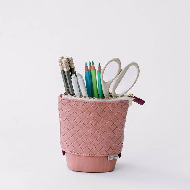 Luxe Standing Pencil Pouch, Blush Pink – Vegan Leather Free-Standing Organizer, by Good Juju Ink