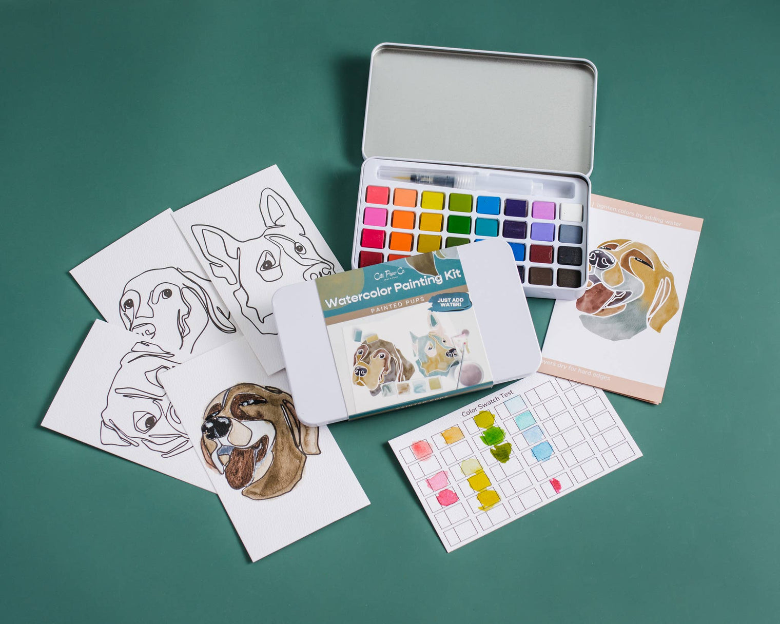 Painted Pups Watercolor Painting Kit – Portable Art Set with Water Brush & Tin Case