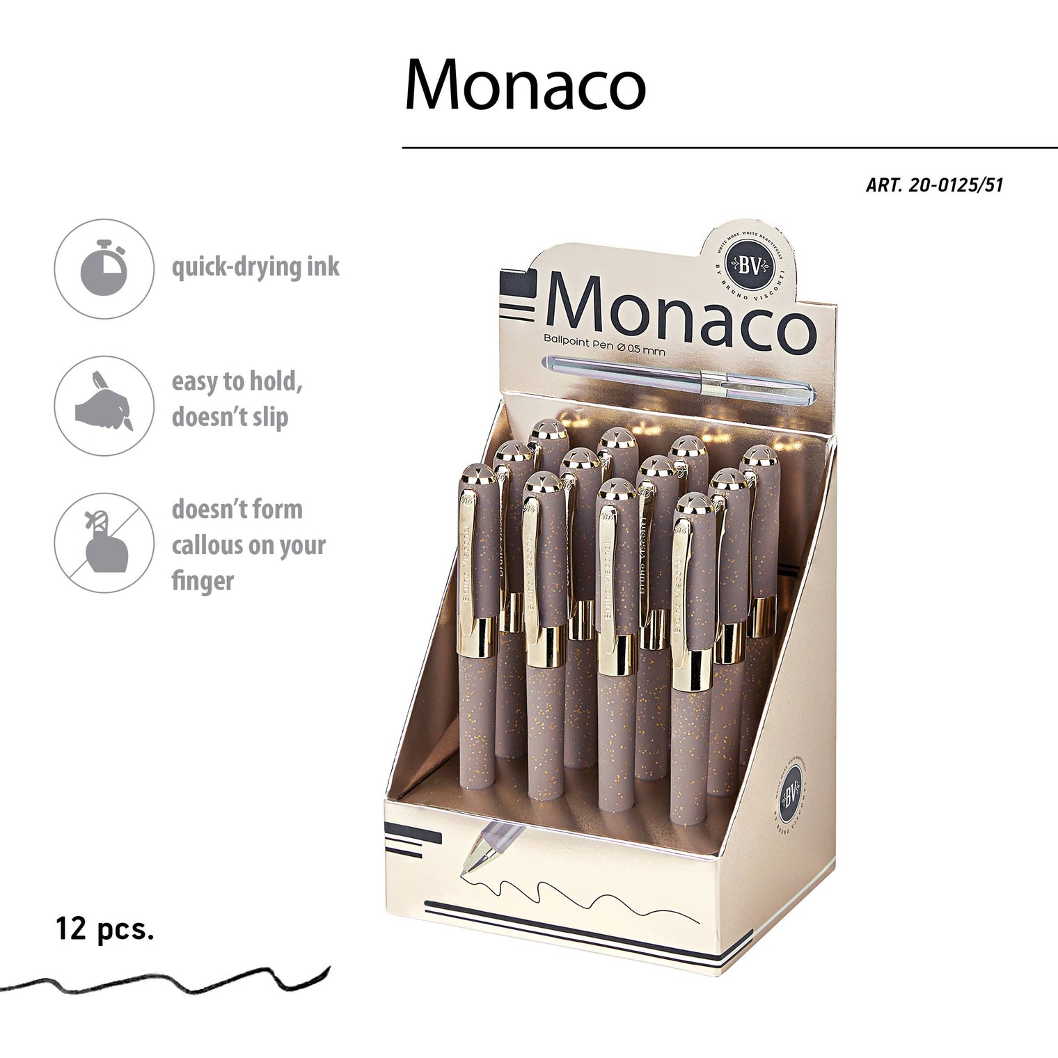 Monaco Glitter Grey Ballpoint Pen (Single Pen) – Soft Touch 0.5mm Black Ink, BV by Bruno Visconti