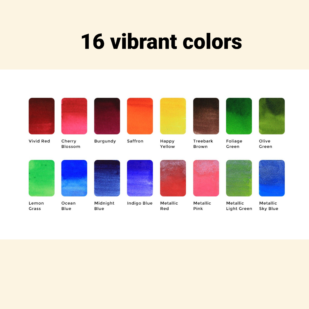 Spring Color sheets – 16 Handmade Watercolors (Including Metallic Shades), by Viviva Colors