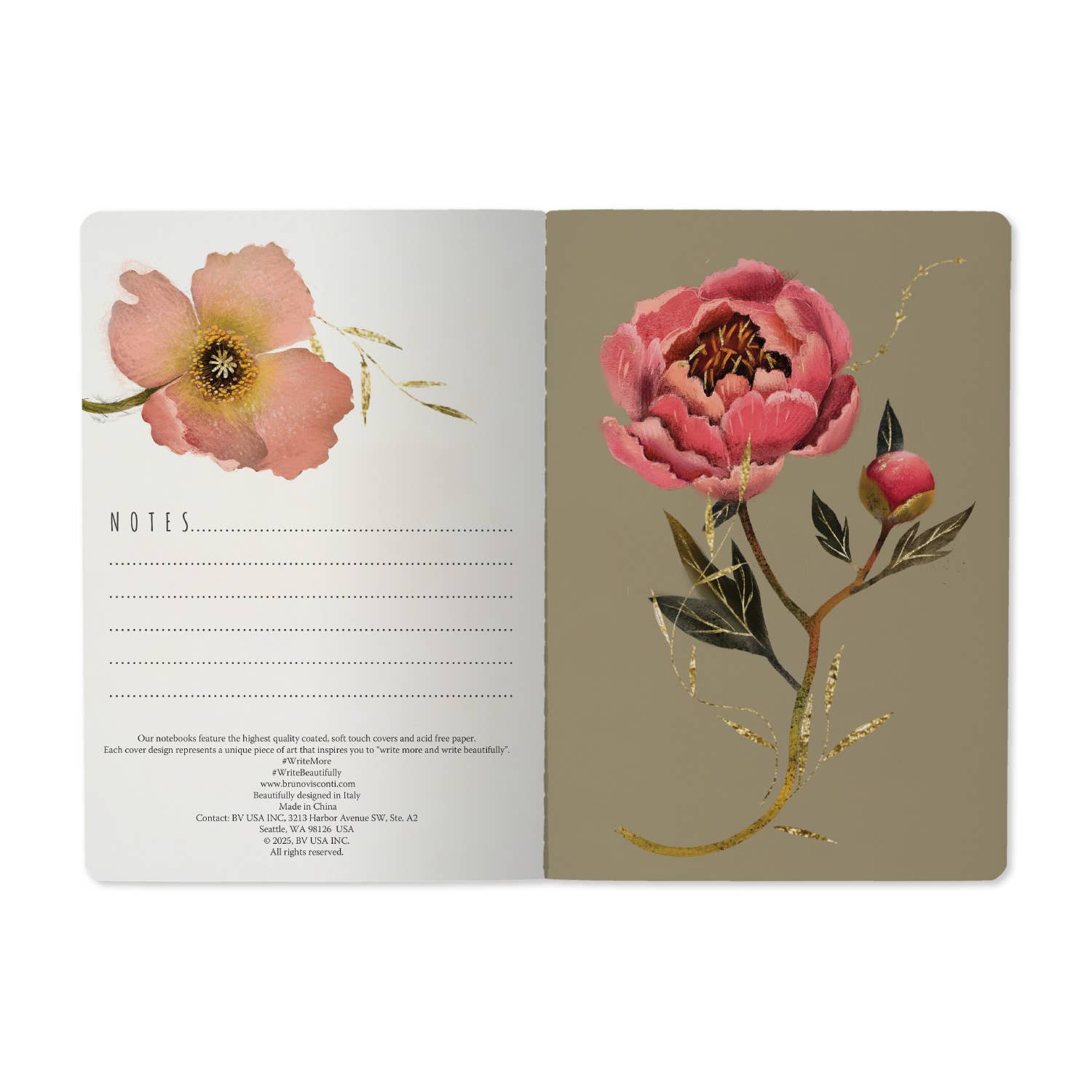A5 Notebook, Pink Blossoms – Ruled Journal 8.27 x 5.83 in, 40 Pages, BV by Bruno Visconti