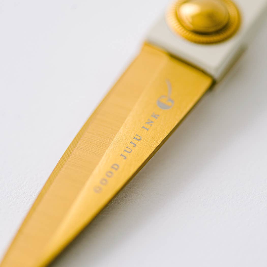 Ivory & Gold Heirloom Scissors with Case – Petunia Pink Vegan Leather Set, by Good Juju Ink