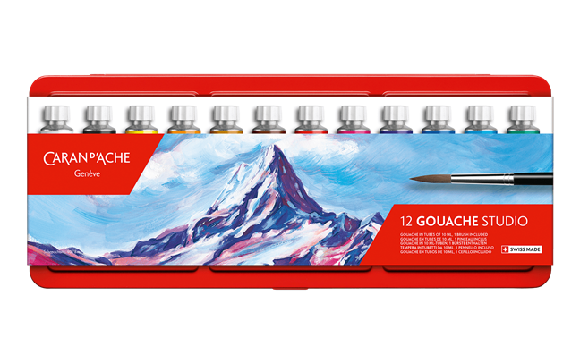 Studio Gouache Paint Set – Box of 12 x 10 ml Tubes, by Caran d’Ache