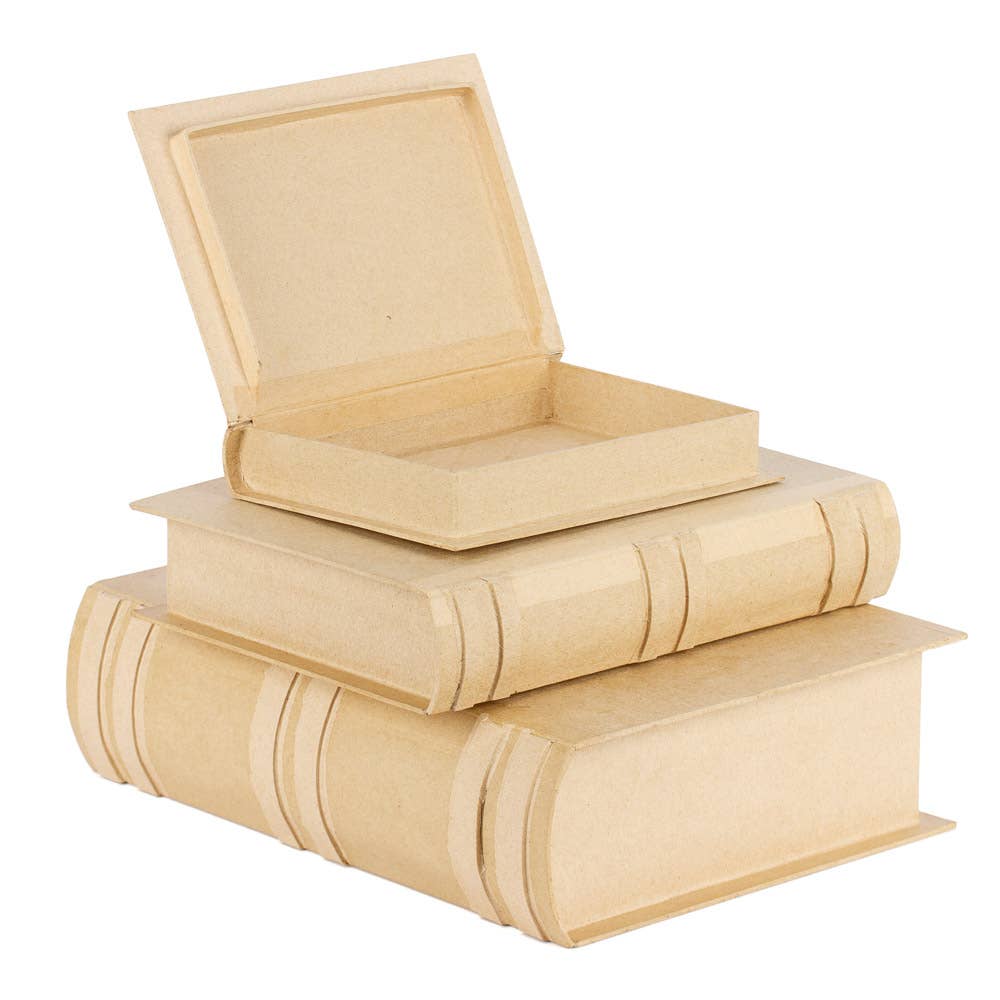 3-Piece Paper Mache Book Shape Box Set – Nested DIY Gift & Storage Boxes