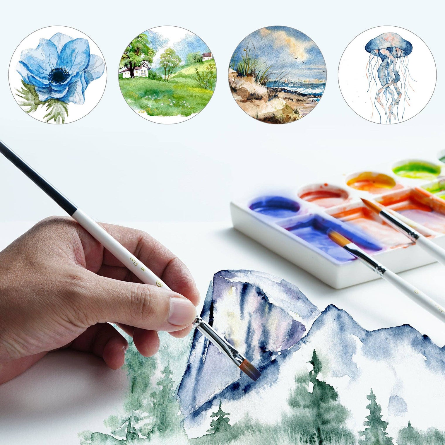 ARTIFY 9-Piece Travel Watercolor Brush Set – Multi-Shape Portable Brushes for Artists