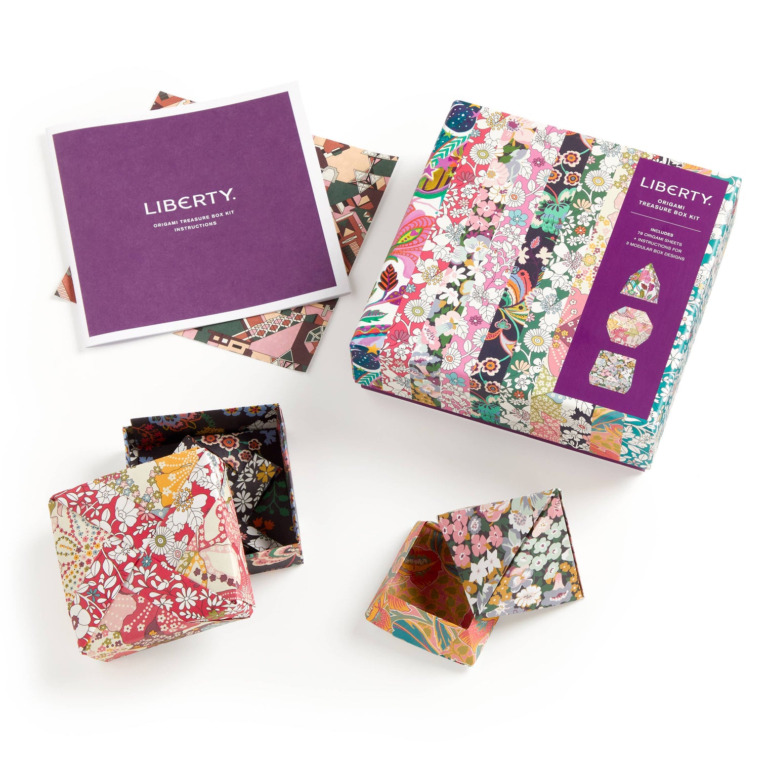 Liberty Origami Treasure Box Kit, 78 Double-Sided Papers & Instructions for 3 Designs