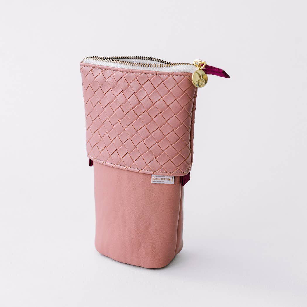Luxe Standing Pencil Pouch, Blush Pink – Vegan Leather Free-Standing Organizer, by Good Juju Ink