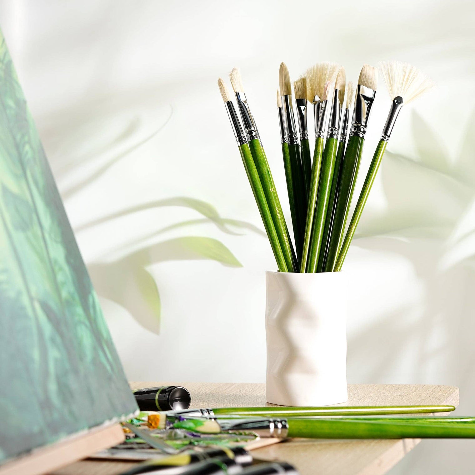 ARTIFY 15-Piece Oil Paint Brush Set – Pure Hog Bristle Brushes for Professional Oil Painting (Long Handle))