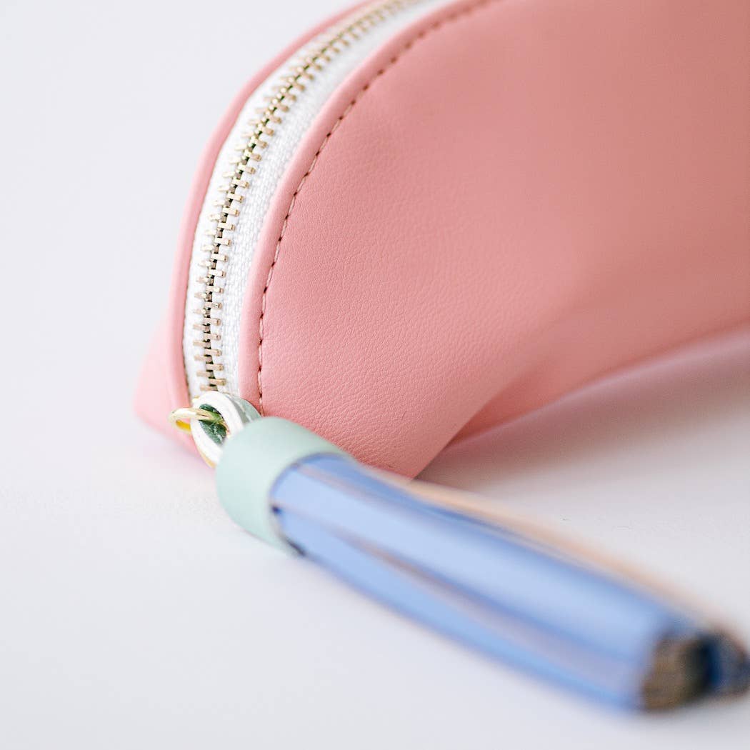 Luxe Slim Pencil Pouch, Rose Pink – Vegan Leather Floral Zipper Case, by Good Juju Ink