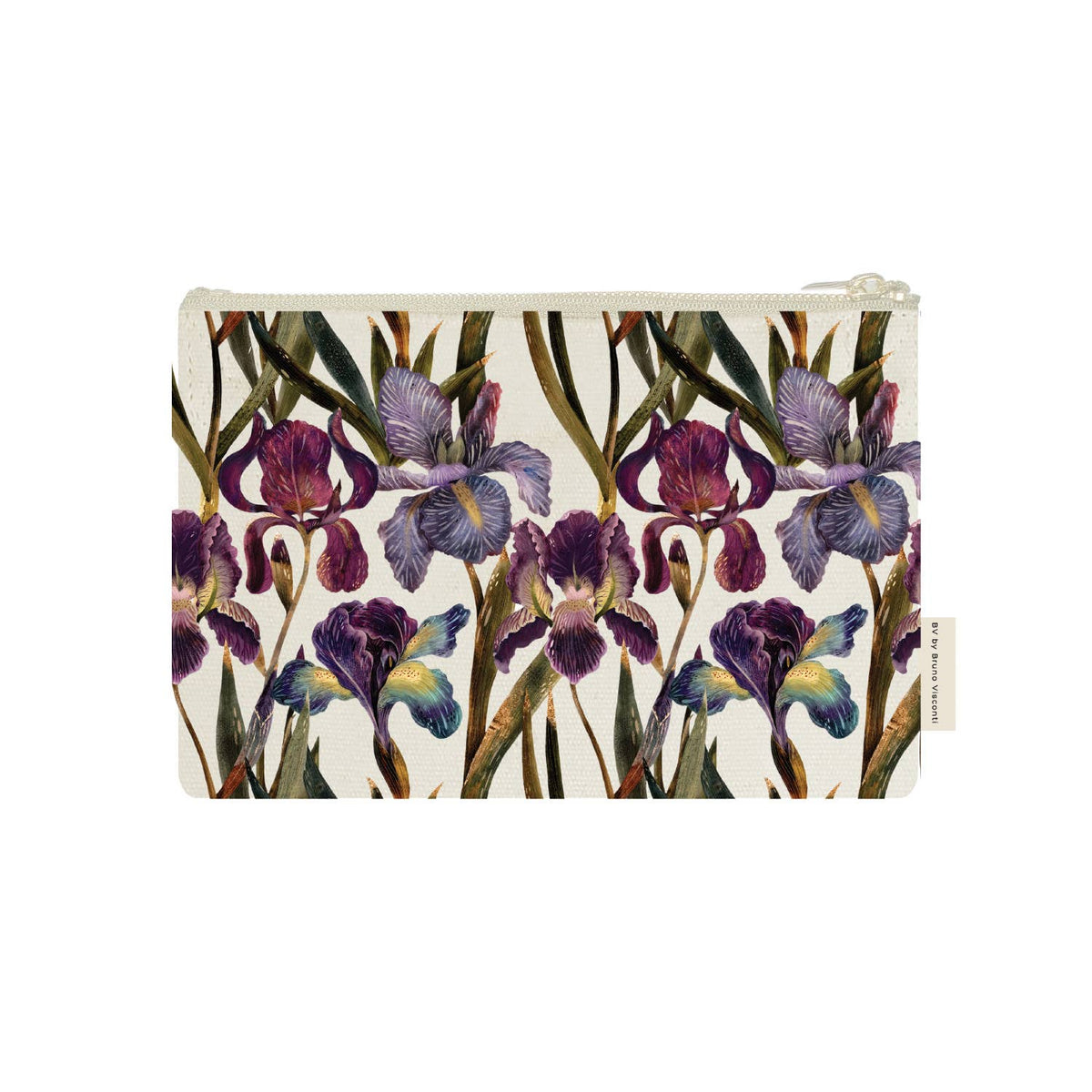 Irises Canvas Pouch, Floral Zippered Organizer for Pens, Makeup & Accessories