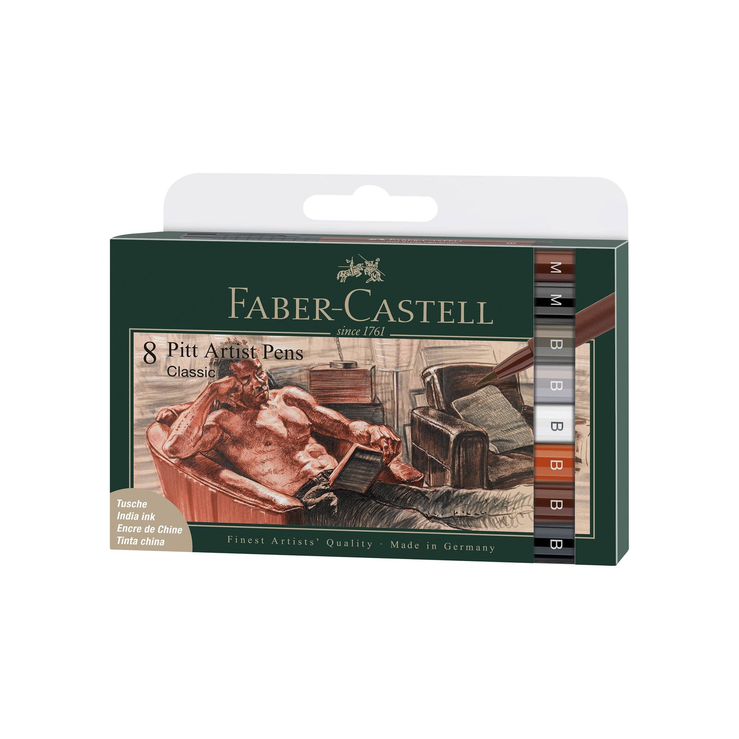 Pitt Artist Brush Classic Pens – Wallet of 8 (Pigmented India Ink) by Faber-Castell