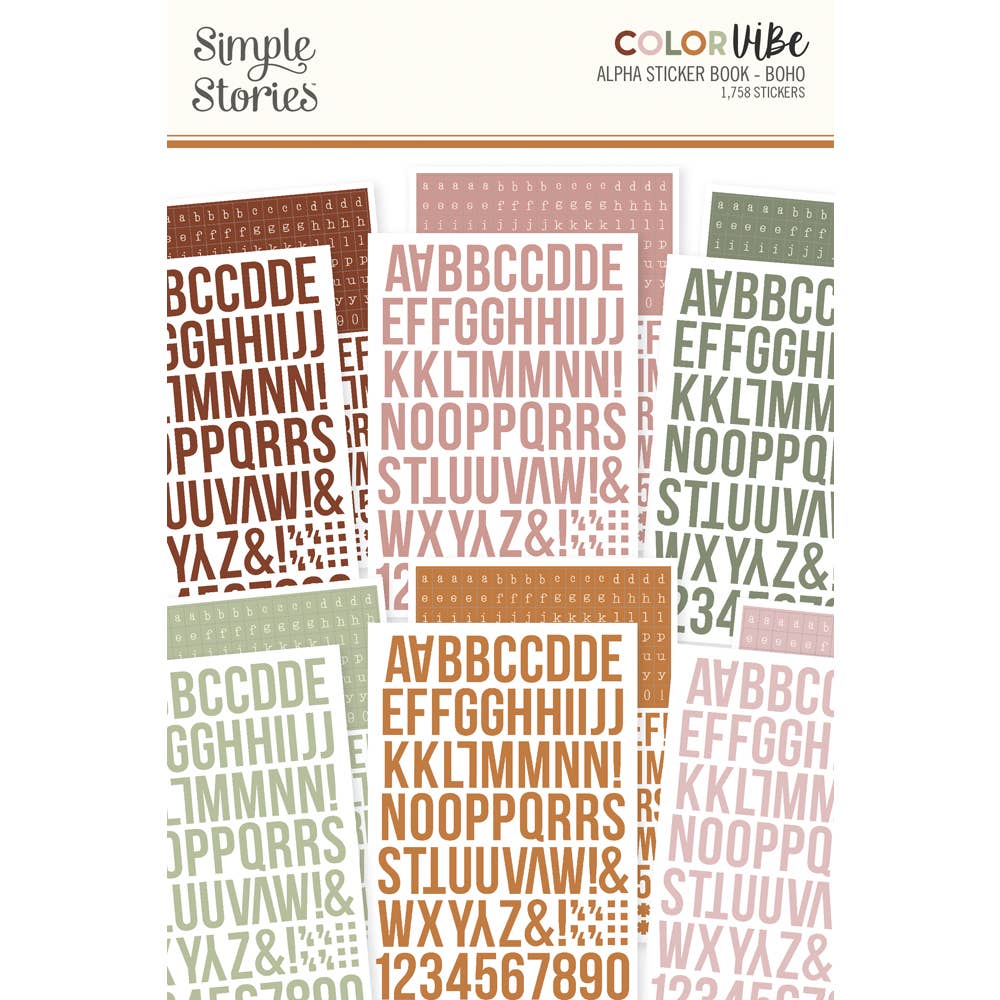 Simple Stories Color Vibe Alphabet Sticker Book Boho – 1,758 Stickers 12 Sheets