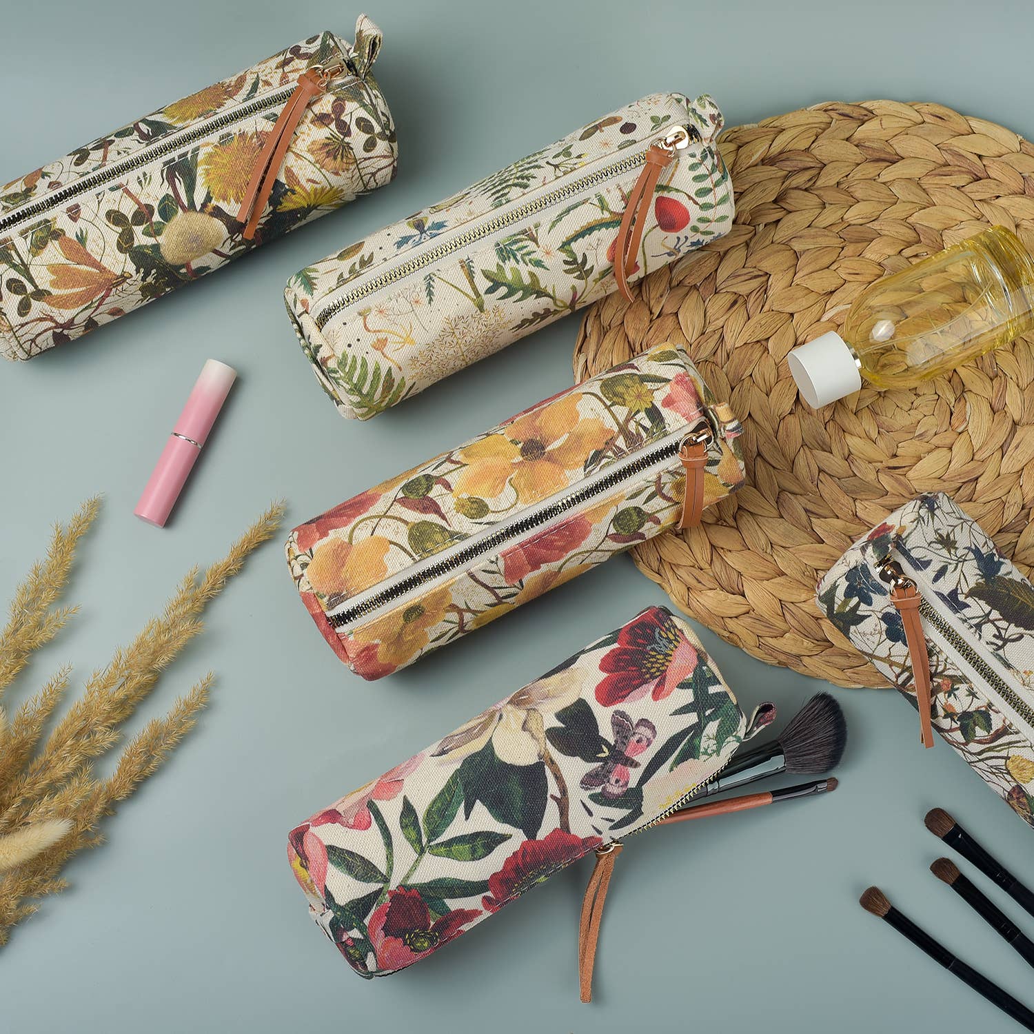 Pencil Pouch, Soft Petals – Floral Canvas Zipper Pencil Case, BV by Bruno Visconti