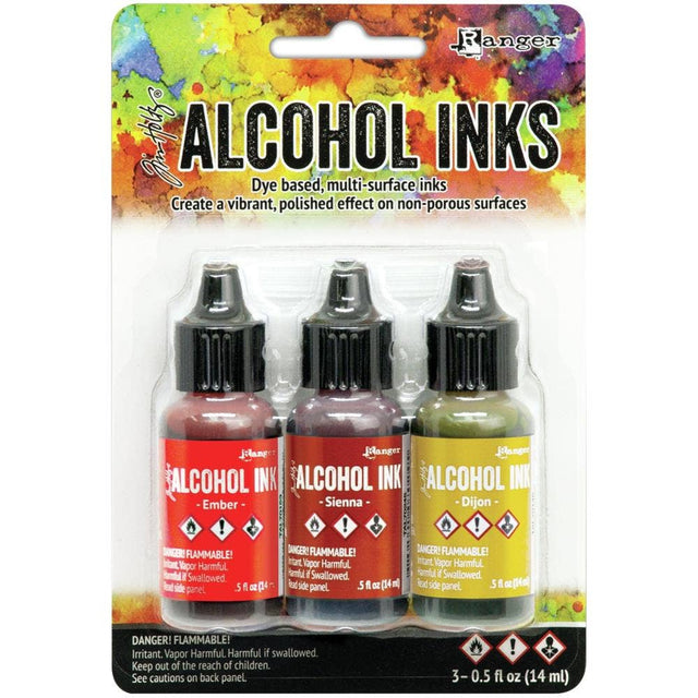 Tim Holtz Alcohol Ink Set – 3 Colors- Multiple Variations (0.5 oz Bottles, Dye-Based, Multi-Surface)