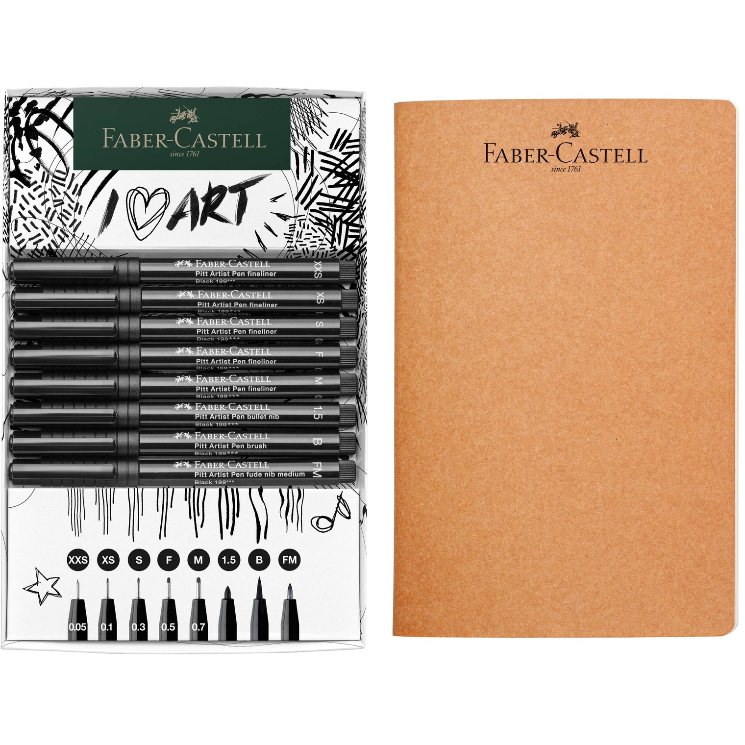 Pitt Artist Pen & Sketchbook Gift Set – 8 Pens + 40-Page Sketchbook, by Faber-Castell